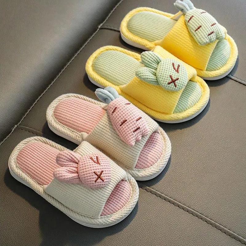 Slippers Women's Linen Slippers Parent-child Cute Home Indoor Non-slip Cotton Linen Cloth Art Spring and Autumn Children's Floor Slippers