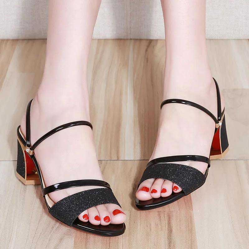 High Heels Sandals Summer Shoes Women Square Heels 6cm Fashion Luxury Brand