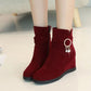 Fall and Winter Plus Velvet Flat-bottomed Inner Height Shoes Wedge Heel Short Tube Women's Cotton Boots