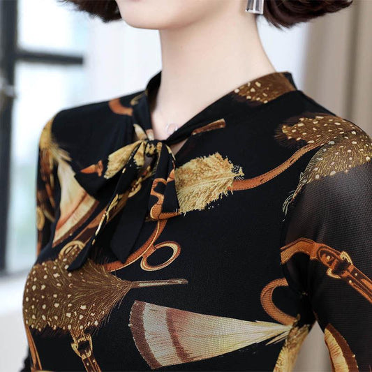 Fashion mesh yarn floral skirt spring and autumn woman long dress long sleeve dress women
