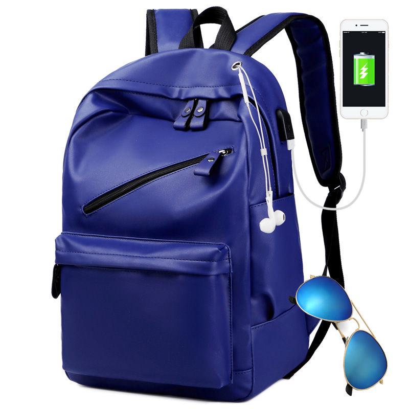 Men Backpack External USB Charge Waterproof Backpack Fashion PU Leather Travel Bag Casual School Bag