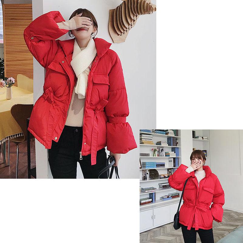 Winter Coat Female Students Loose Short Thick Padded Coat Ins Bread Coat Drawstring Parka Coat Zipper Pockets Female Warm Elegant Coat Jacket