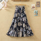 A-line Draping Ruffled Skirt Chiffon Skirt Pleated Floral Skirt Summer Women's High Waist Long Skirt