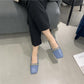 British Style Retro Shallow Mouth Low-heeled Shoes Women's Square Toe Metal Chain Thick Heel Leather Shoes Loafers Work Shoes