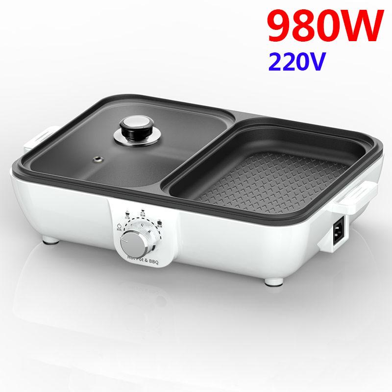 980W 2 Person BBC Heat Pot Machine Multi-purpose Grill Pan Fried Steak Pan Smokeless Nonstick Pot for Family