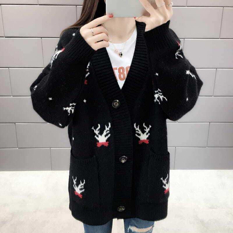 Autumn and Winter Casual Sweater Mid-length Knitted Top Loose Large Size Women's Jacket