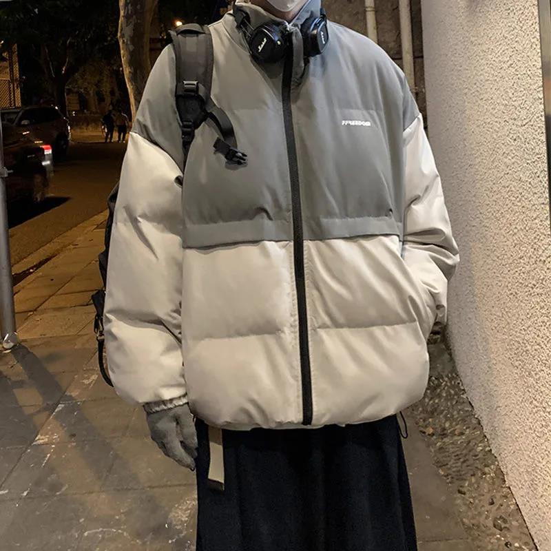 Winter Thick Warmth Stand-collar Down Jacket Stitching Contrast Color Men's Cotton Jacket