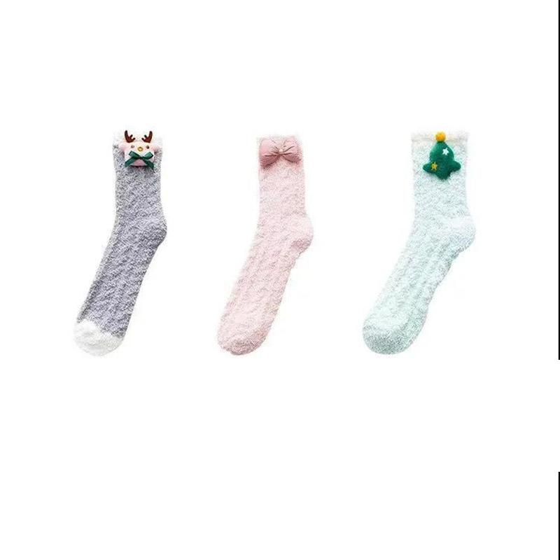 Three pairs of mink velvet socks autumn and winter plus velvet thick warm floor socks women's coral velvet home sleep socks