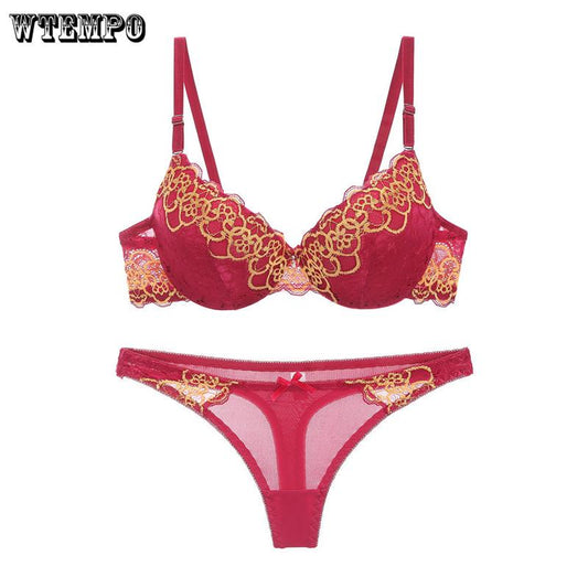 Bralette Embroidered Pineapple Strawberry Thin Sexy Transparent Bra and Panty Set Super Underwear