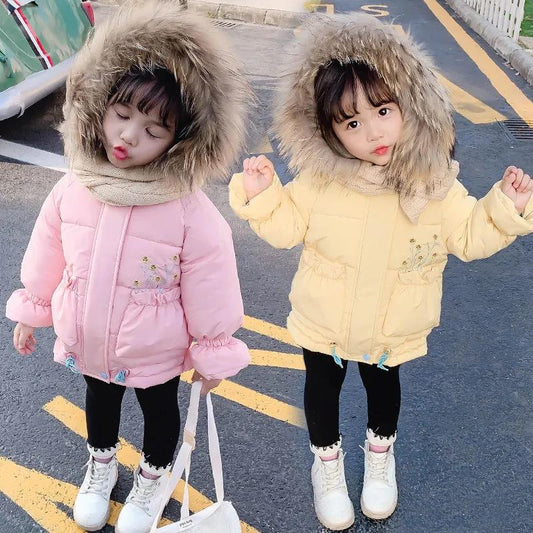 Girls' Warm and Windproof Cotton Coat Thick and Fleece Winter Jacket