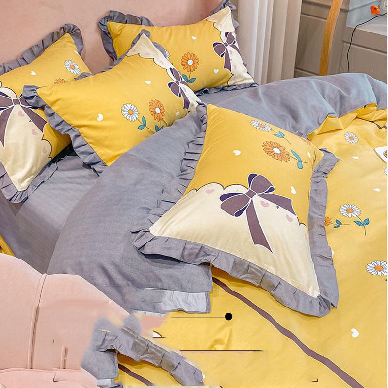 Four-piece Thick Brushed Bed Skirt Student Princess Style Sheet Duvet Cover Bedding