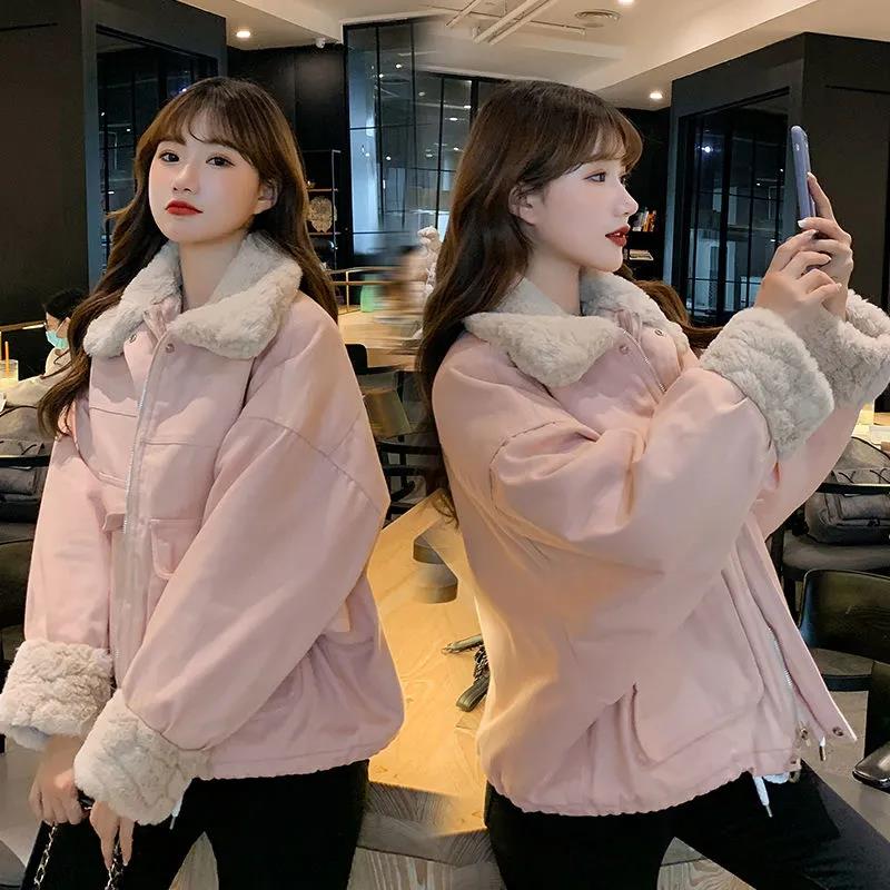 Women's Short Jacket Winter Thicken Square Collar Cotton Padded Coat Plus Fleece Parka Ladies Oversized Coat