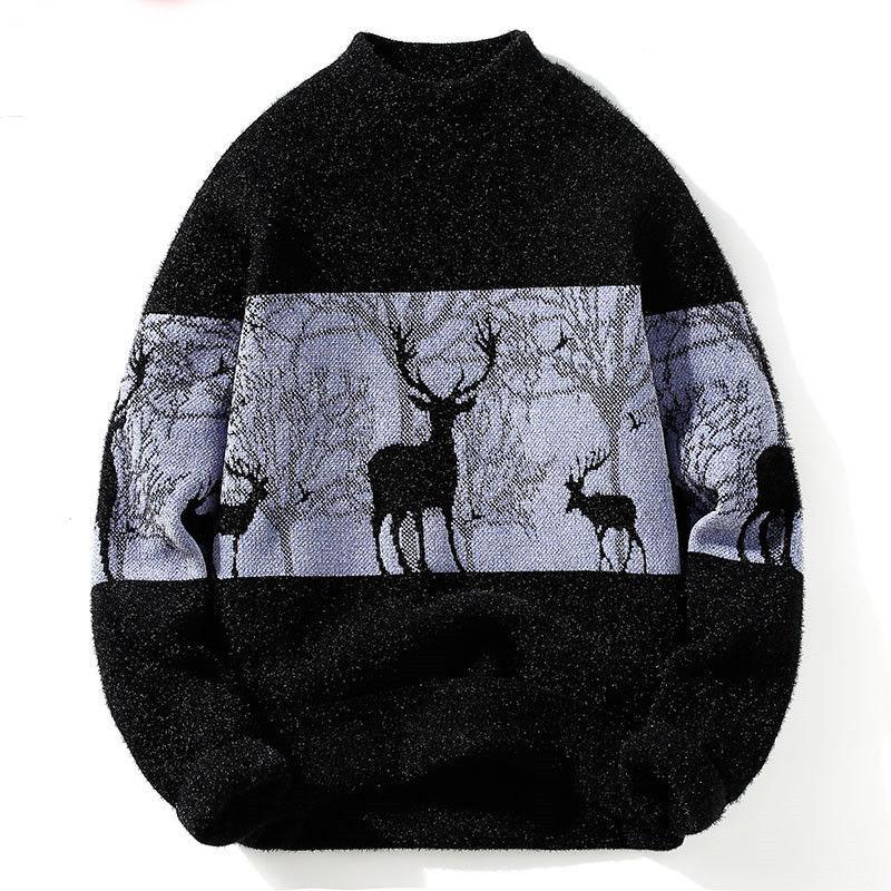 Sweater Men's Autumn and Winter Half High Neck Men's Sweater Knit Sweater Winter Plus Velvet Thick Sweater