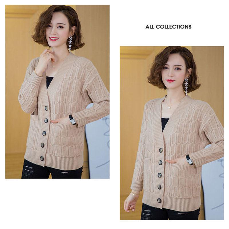 Autumn and Winter Plus Size Sweater Cardigan Solid Color Short Coat Simple Casual Middle-aged Female Jacket