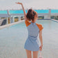 Swimsuit Women Cover Belly Slimming Split Swimsuit Round Neck Short-sleeved Shirt Swimsuit Sweet and Cute Ladies Swimsuit