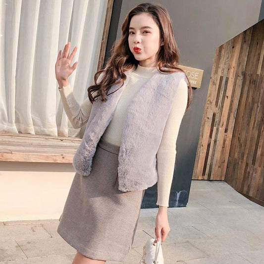 Women's Short Fur Waistcoat Imitation Rabbit Fur Waistcoat Waistcoat All-match Mink Fur Waistcoat Ladies Warm Jacket