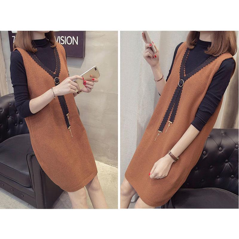 Autumn and Winter Lace Vest Dress Loose Sleeveless Long Vest Fashion Casual Women's Strap Skirt