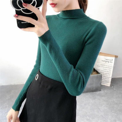 Autumn and Winter Half Turtleneck Short Sweater Long-sleeved Bottoming Solid Color Top