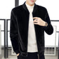 Autumn and Winter Men's Short Jacket Korean Style Slim Knit Jacket Gray Faux Fur Casual Jacket