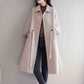 Womens' Winter Wool Long Coat with Woolen Coat Side Pocke Lantern Sleeve Long Jacket Trench Coat