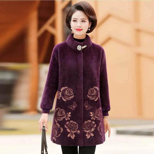 Mother Wear Winter Imitation Mink Velvet Coat Women Middle-aged and Elderly Women's Mid-length Coat