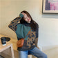 Autumn Winter  Women Fashion Sweater Casual Knitting Sweater Leopard  Round Neck Pullovers Loose Casual Long Sleeve Sweater