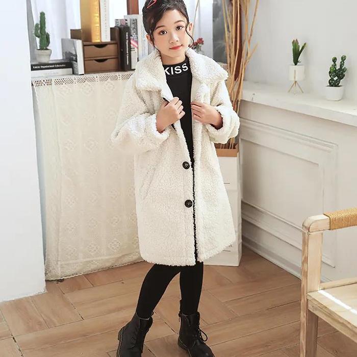 Festive Christmas Clothes Girls Thick Woolen Coat Double-breasted Mid-length Woolen Autumn and Winter Coat