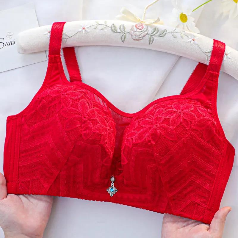 40-44CD Thin Sexy Lace Breathable Skin-Friendly No Steel Ring Bra Gathered Anti-sagging Receiving Secondary Breast Ladies Underwear Bra