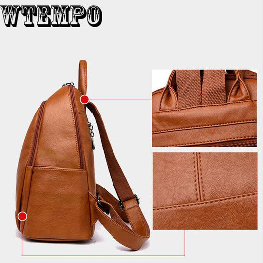 Trendy Female PU Leather Backpacks Teenage Girls School Bags Women High Quality Casual Rucksack