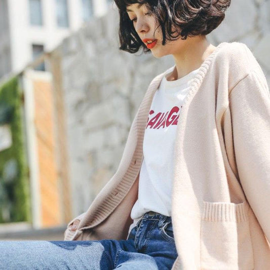 Spring and Autumn Loose Thick Sweater Fashion All-match Knitted Jacket Cardigan Casual Female Top