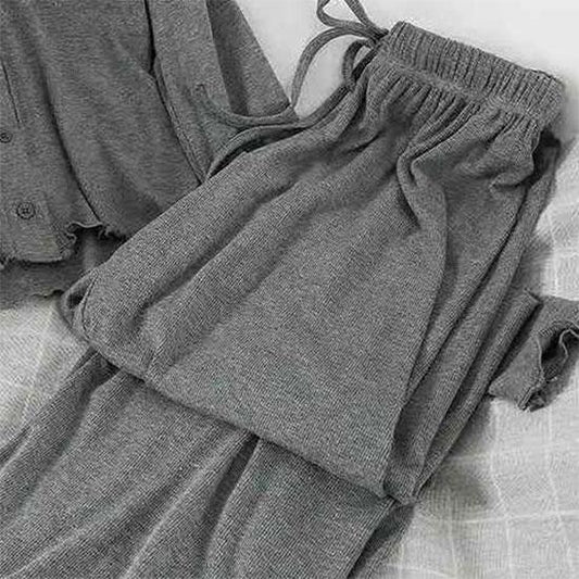 Spring and Autumn Women's Clothing Set Short T-shirt Long Sleeve Top + Wide Leg Casual Trousers Two-piece Set Sportswear Sets Casual Sets