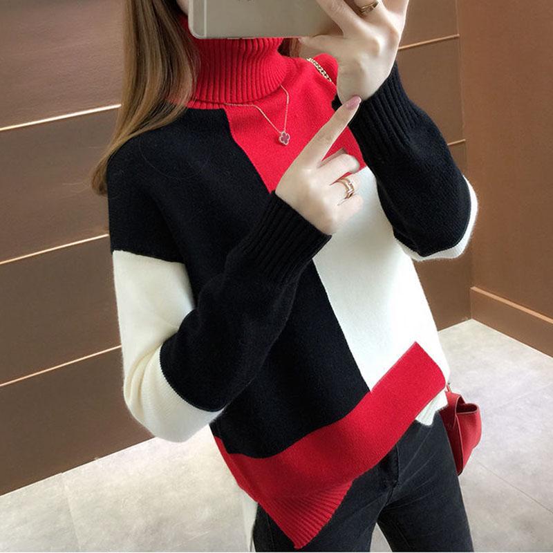 Autumn and Winter Casual Sweater High Neck Knitted Bottoming Shirt Loose Plus Size Women's Top