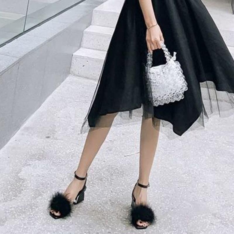 Hairy Sandals Female Summer Fairy Style Thick Heel Mid-heel Fashion High Heels