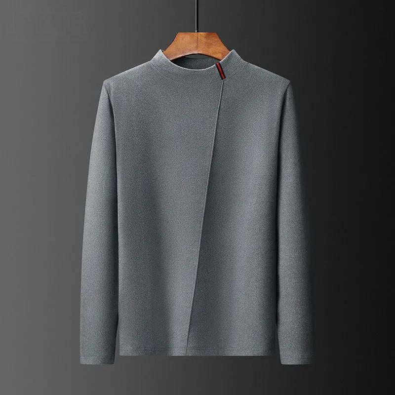 Winter Double-sided Velvet Korean Version of The Trend of Men's Half-high Collar Mid-neck T-shirt Men's Solid Color Warm Bottoming Shirt