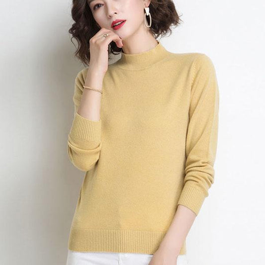 Autumn and Winter Solid Color All-match Blouse Half Turtleneck Close-fitting Comfortable Sweater Pure Wool Material Female Bottoming Shirt