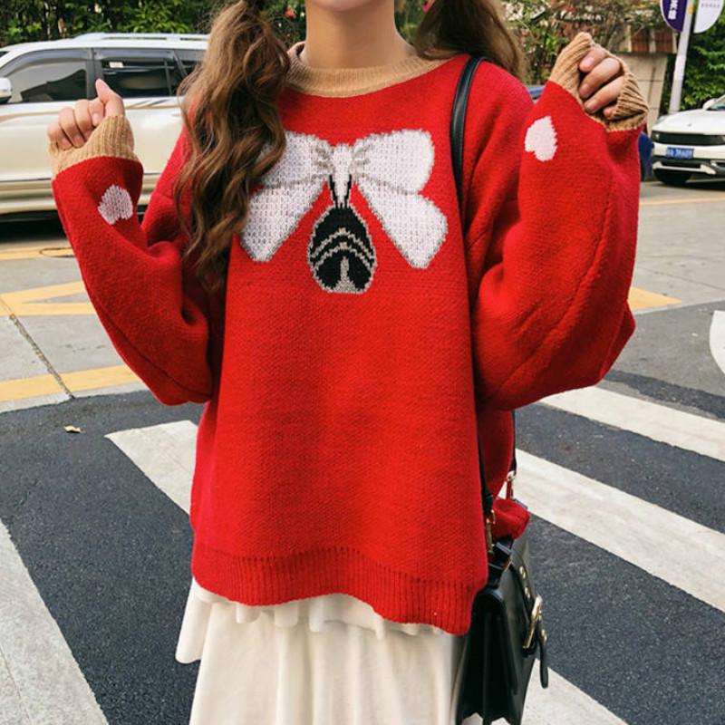 College Autumn Winter Sweater Girls Students Loose Pullover Round Neck Long Sleeve Coat