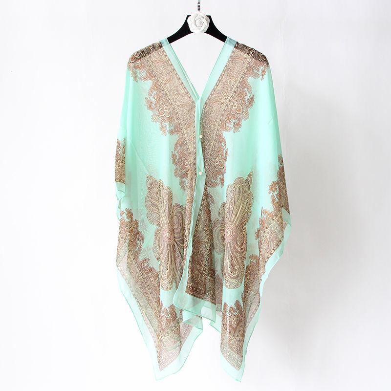 Chiffon Temperament Shawl Women Wear Sunscreen Beach Towel Summer Large Size Shawl Cloak-style Wrap All-match Lightweight Scarf