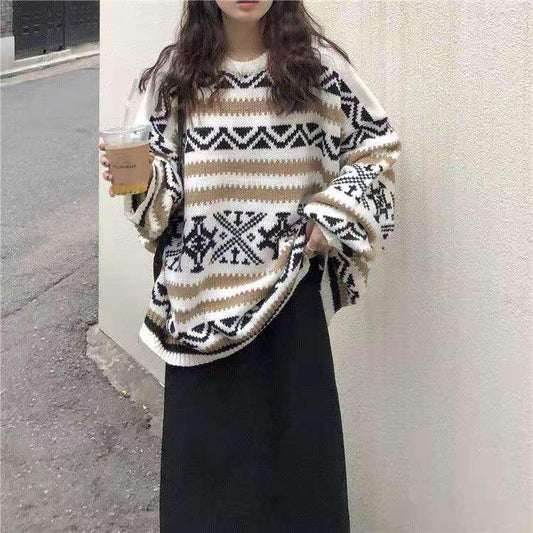 Autumn and Winter Long-sleeved Korean Sweater Loose Round Neck Female Wild Sweater