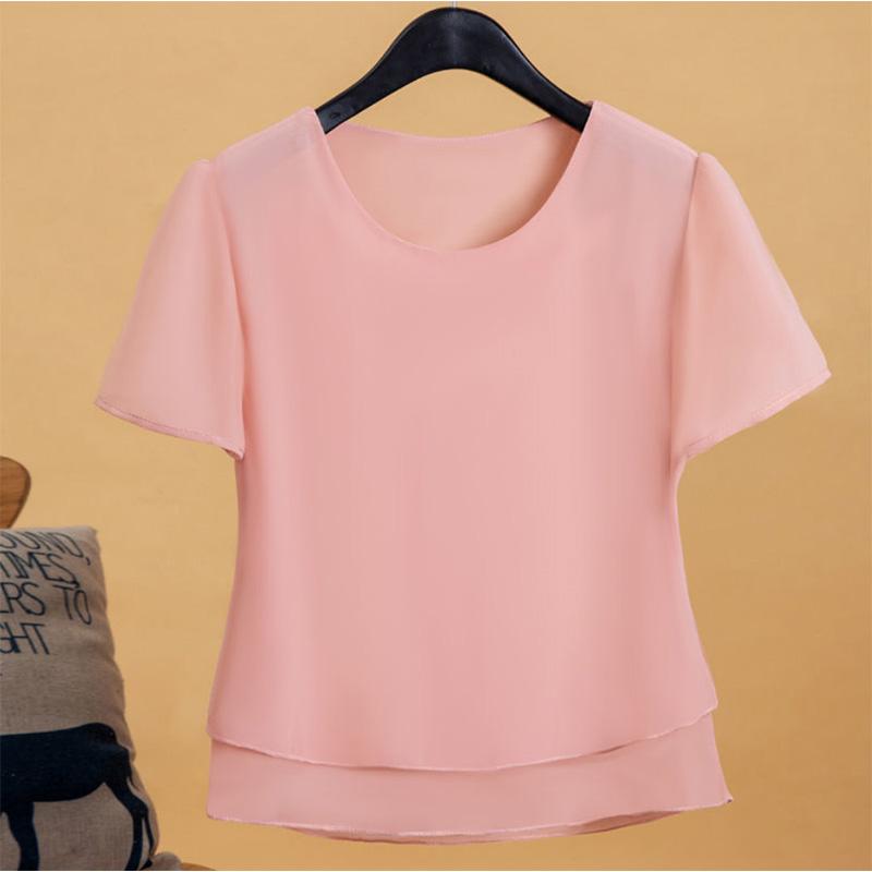 Ice Silk Solid Color Oversized Loose Large Size Chiffon Shirt Mommy Short Sleeve Thin Shirt