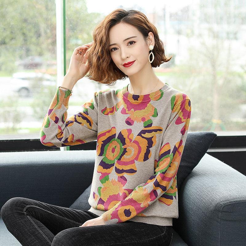 High-end Women Sweater Winter O-neck Knit Pullover Oversized Printed Wool Sweater  Thick Warm Jumper Tops Outwear or Bottoming