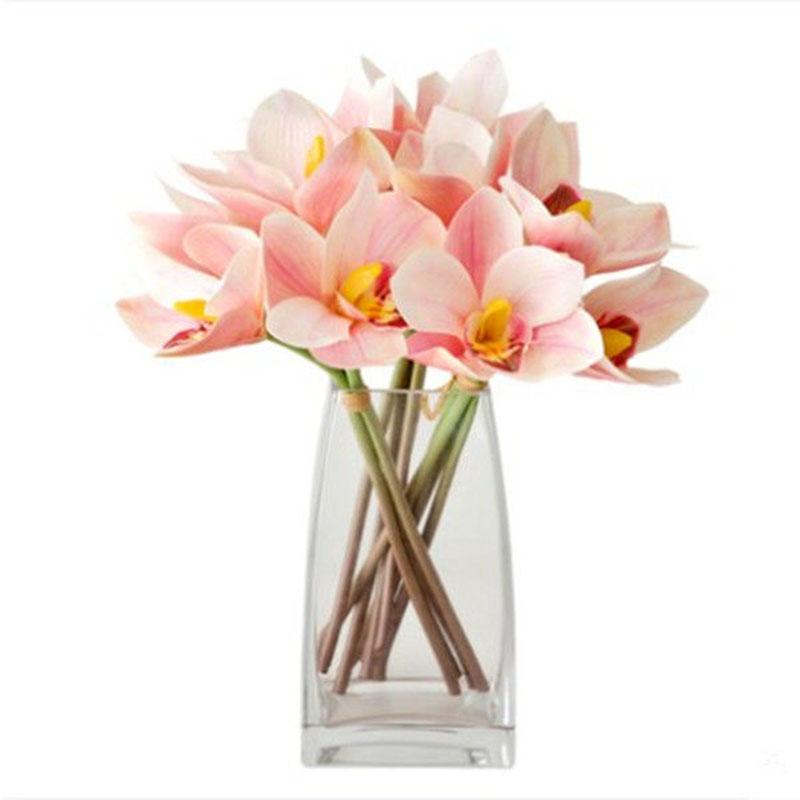 Simulation Bouquet 4 Heads Hand Pierced Feel Cymbidium Artificial Flowers Home Decoration Flower Vase Flower Arrangement