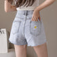 WTEMPO Mickey Denim Shorts Women High Waist Loose A-line Pants Hole Women's Raw Denim Shorts Fashion