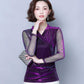 Women's Spring Autumn Long Sleeve Top V-Neck Slim Fit Mesh Bottoming Shirt