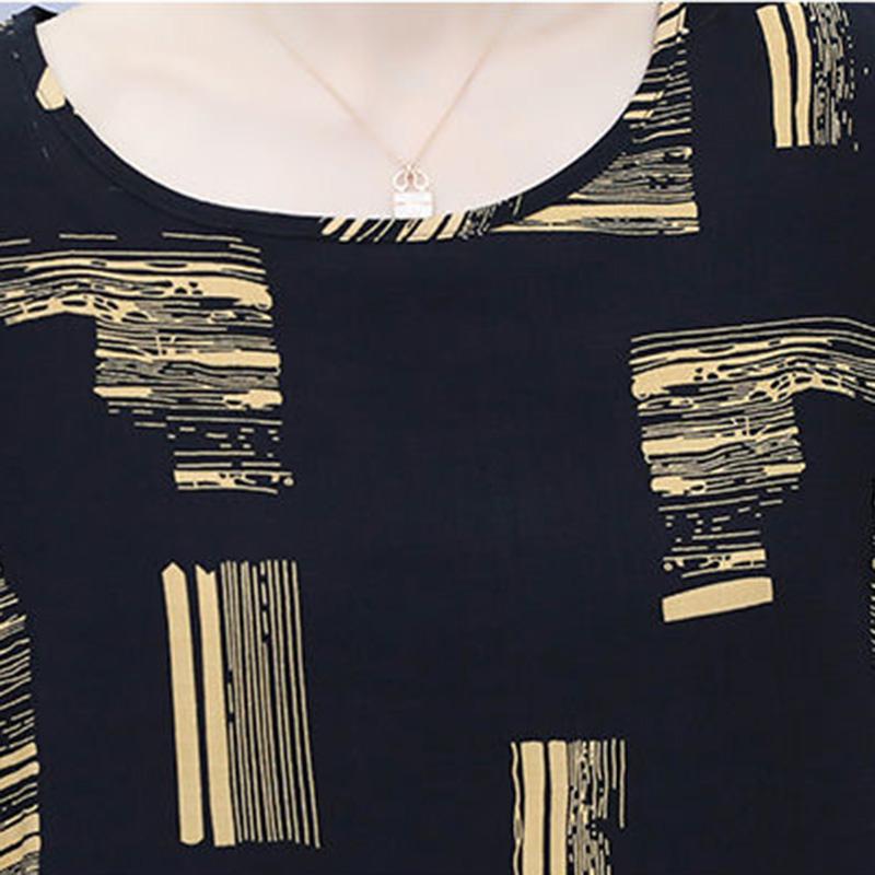 Black Printed Large Size Women's Summer Suit Casual Age-reducing Wide-leg Pants + Short-sleeved Round Neck Shirt Two-piece Set