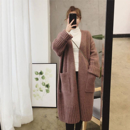 Korean Version of The Spring and Autumn New Women's Casual Loose Loose Slim Mid-length Knitted Cardigan All-match Sweater