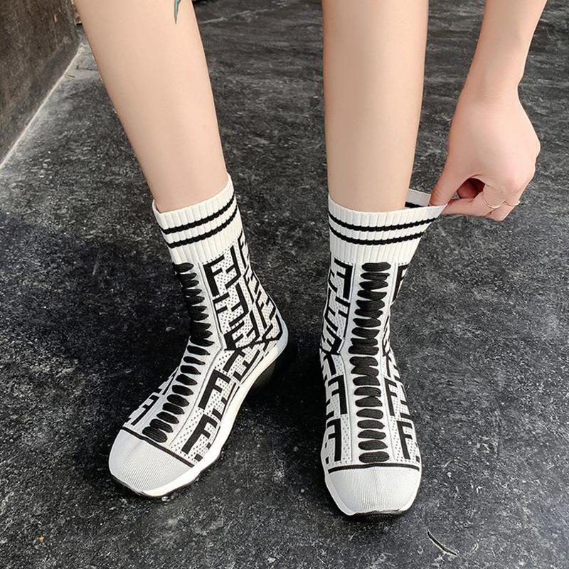 Flying Knit Stretch Socks Shoes Women's High-top Sneakers Breathable Casual Shoes