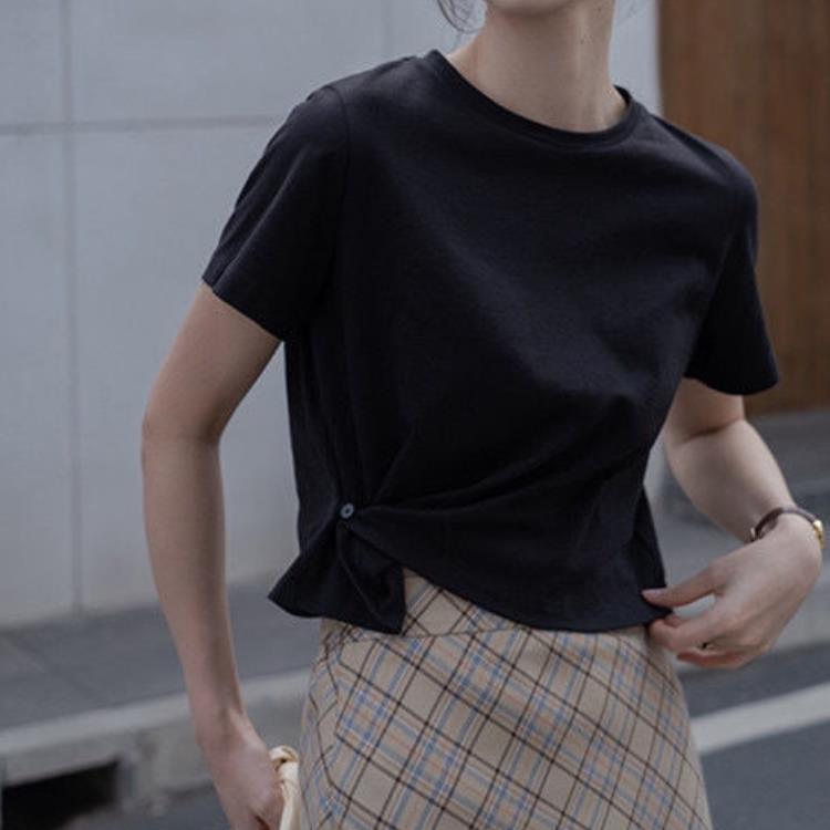 Women Ladies Summer Personality Tops button Irregular Loose Short Sleeve Short T-shirt Blouse