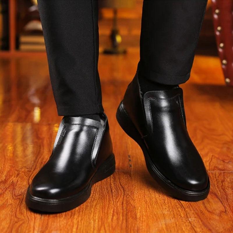 Men's Cowhide Cotton Shoes Woolen Leather Thick Warm Shoes Winter Plus Velvet Snow Boots Middle-aged and Elderly Leather Shoes Outdoor Shoes