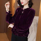 Long Sleeve Velvet Shirt Women's Spring and Autumn Loose Solid Color Bottoming Shirt Top
