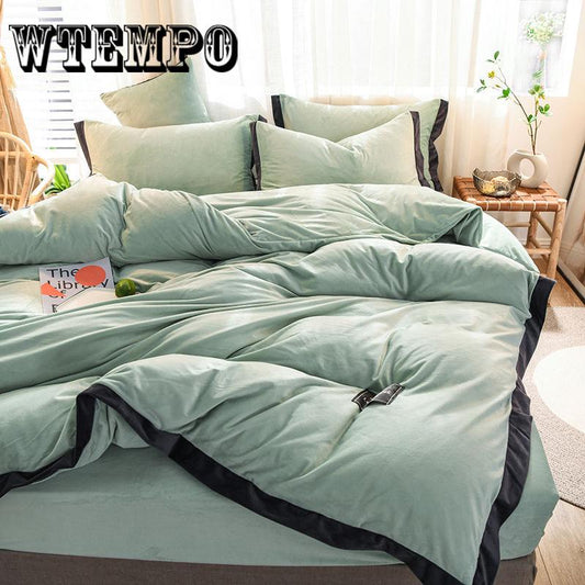 4pcs Bedding Set Pure Color King Queen Size Bed Linens Fleece Duvet Cover Set Winter Home Bedding